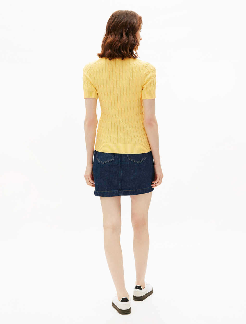 Cable Knit Short Sleeve Polo, Citronella, hi-res