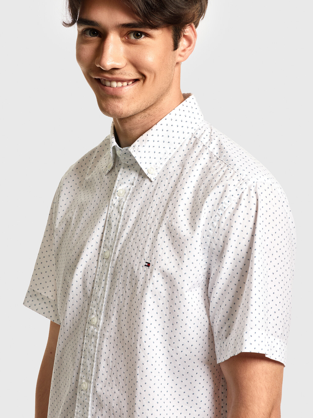 Buy MICRO PRINT SHORT SLEEVE SHIRT in color WHITE