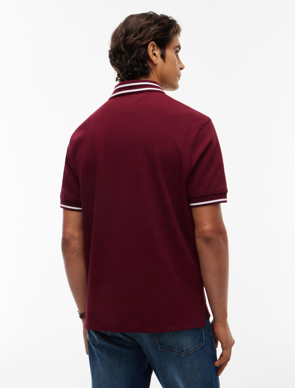 Relaxed Fit Foulard Jacquard Polo Shirt, Burgundy, hi-res
