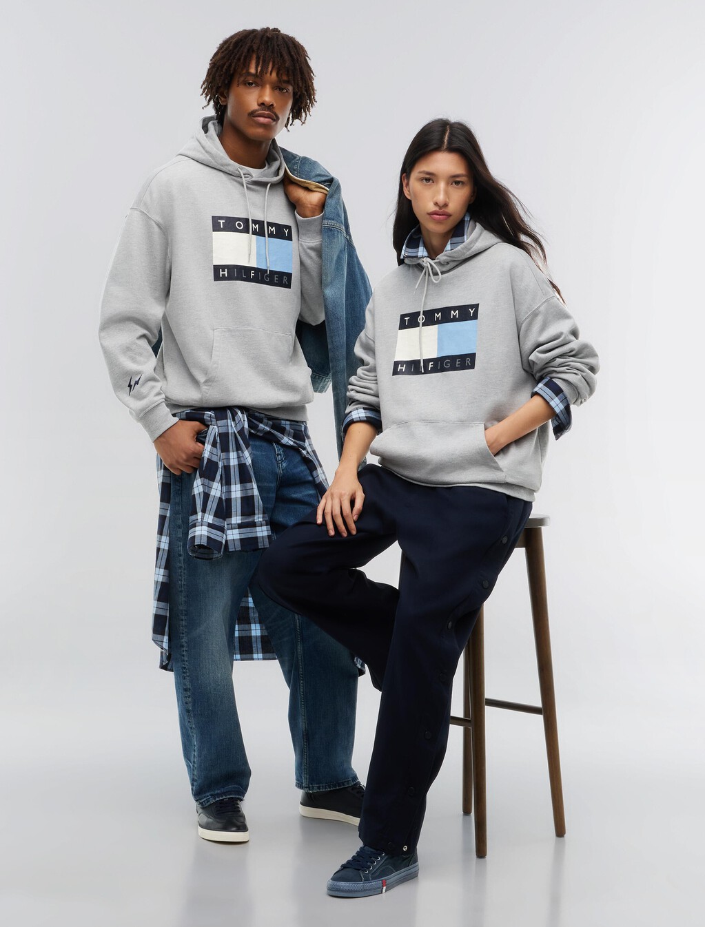 Washed Flag Logo Fleece Relaxed Hoody, Grey Heather, hi-res