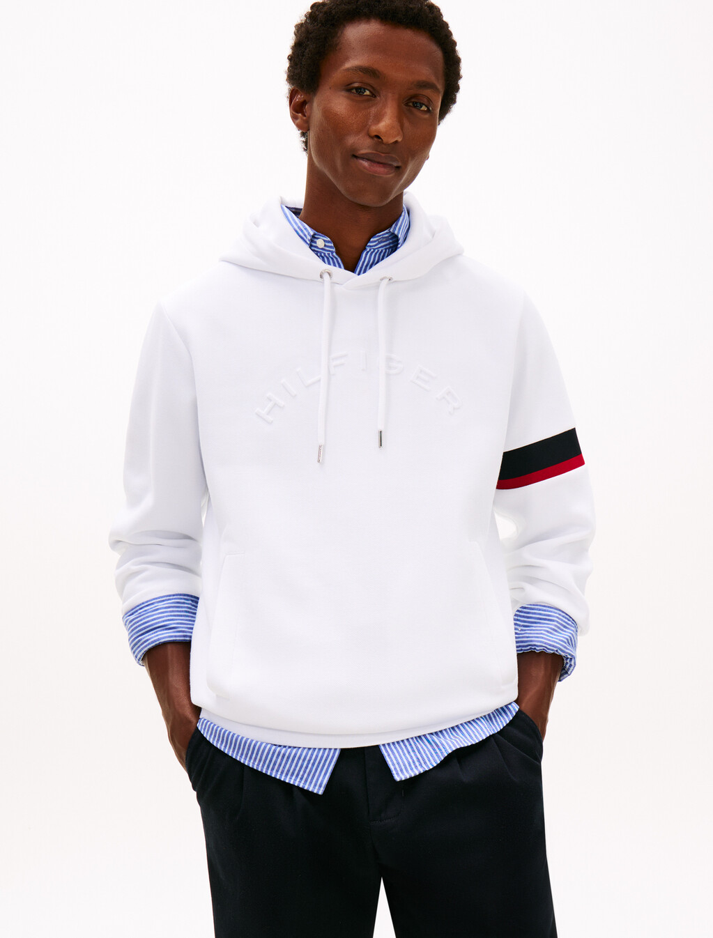 Stripe Panel Insert Hoodie, White, hi-res