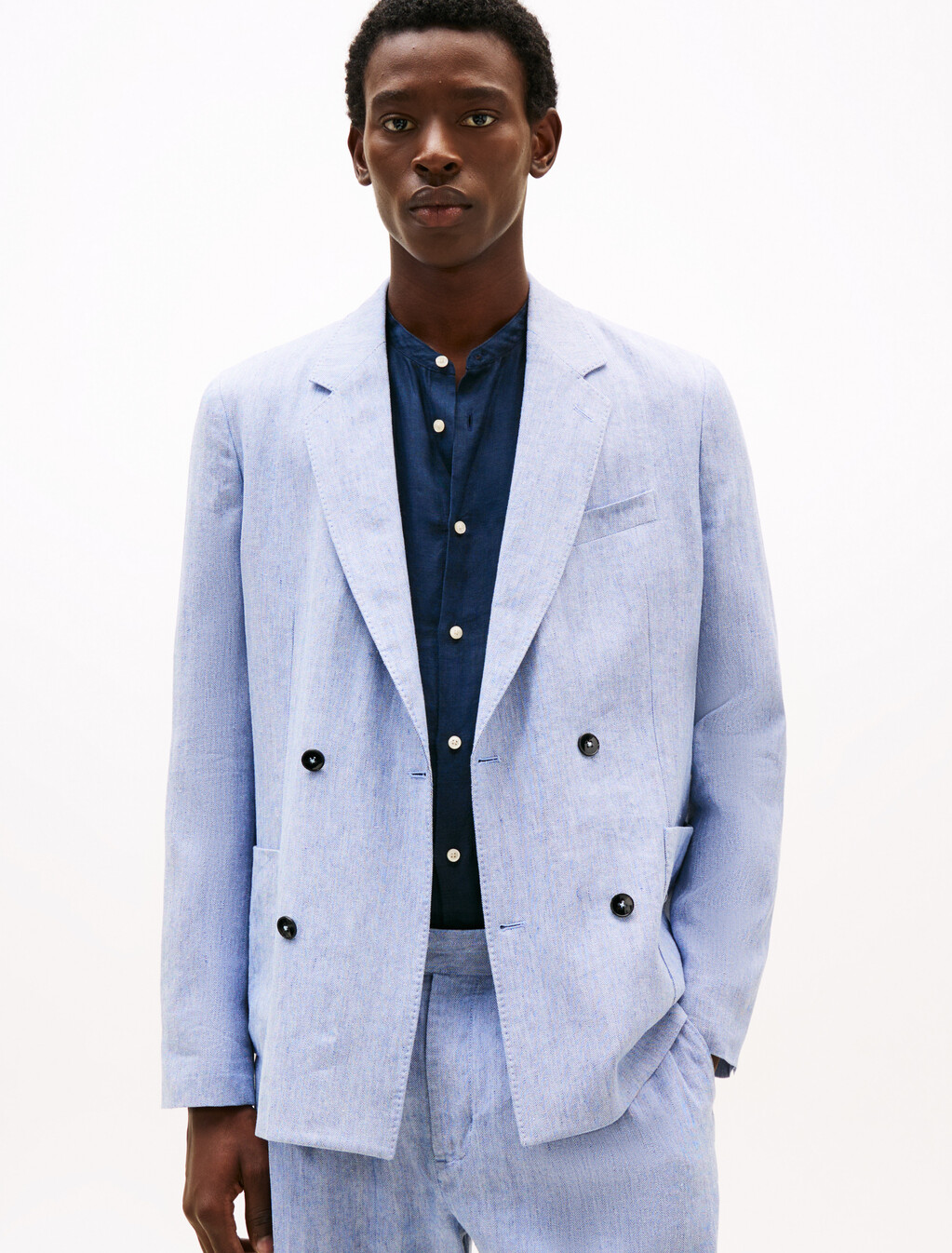 Smart Casual Relaxed Linen Blend Blazer, Sweet Blue, hi-res