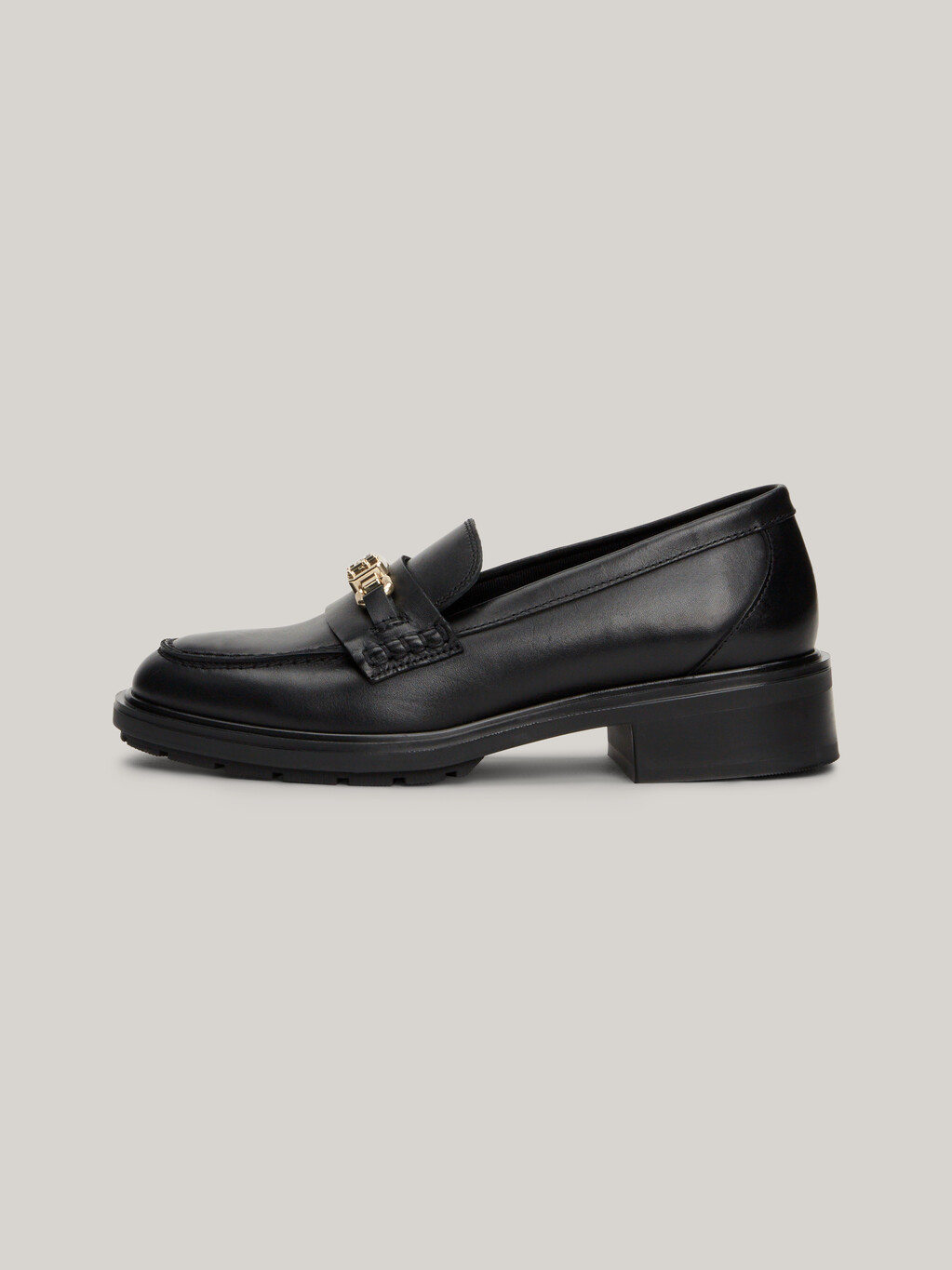 TH Monogram Leather Loafers, Black, hi-res
