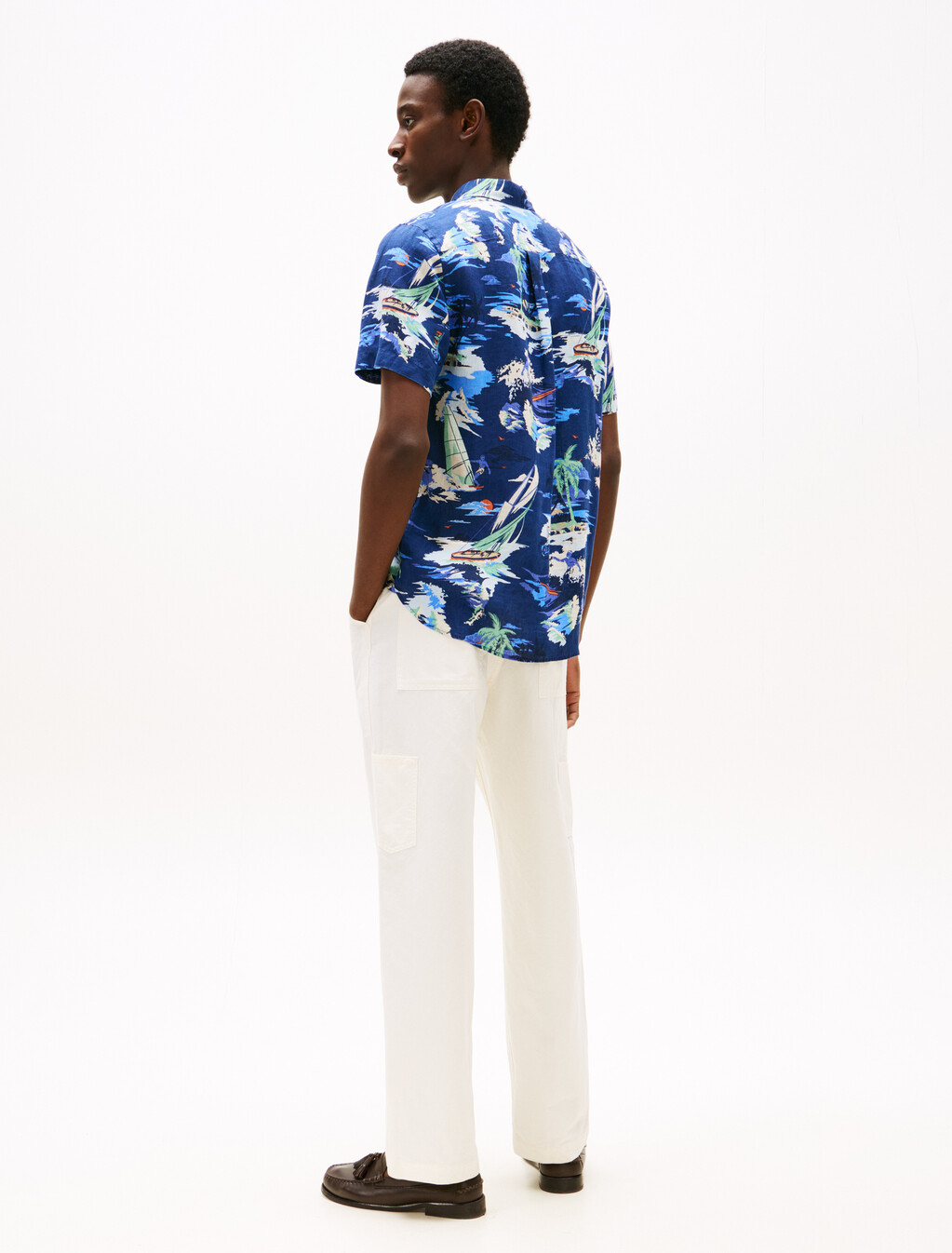 Vacation Print Linen Shirt, Preppy Navy / Allover, hi-res
