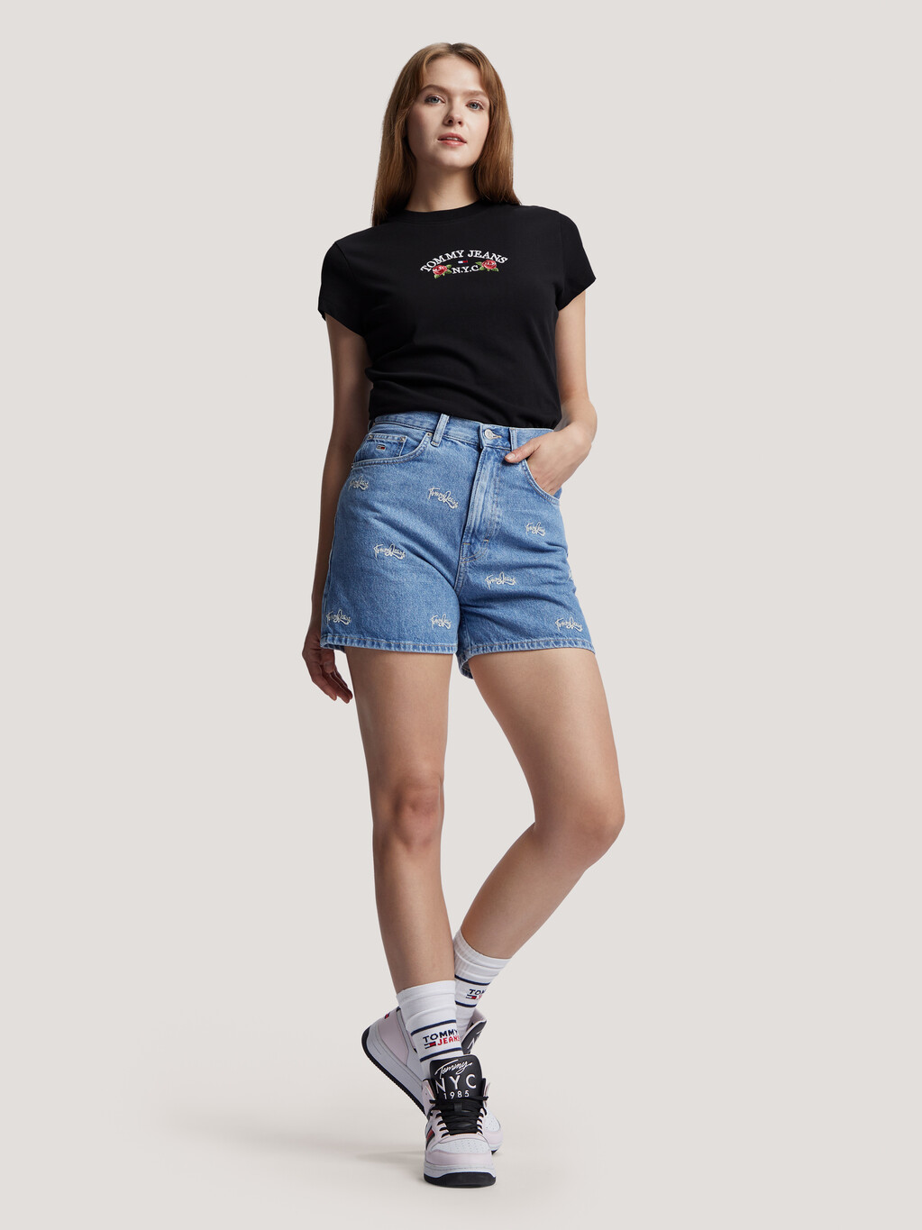 Rose Embroidery Baby Fit T-Shirt | black | Tommy Hilfiger Malaysia
