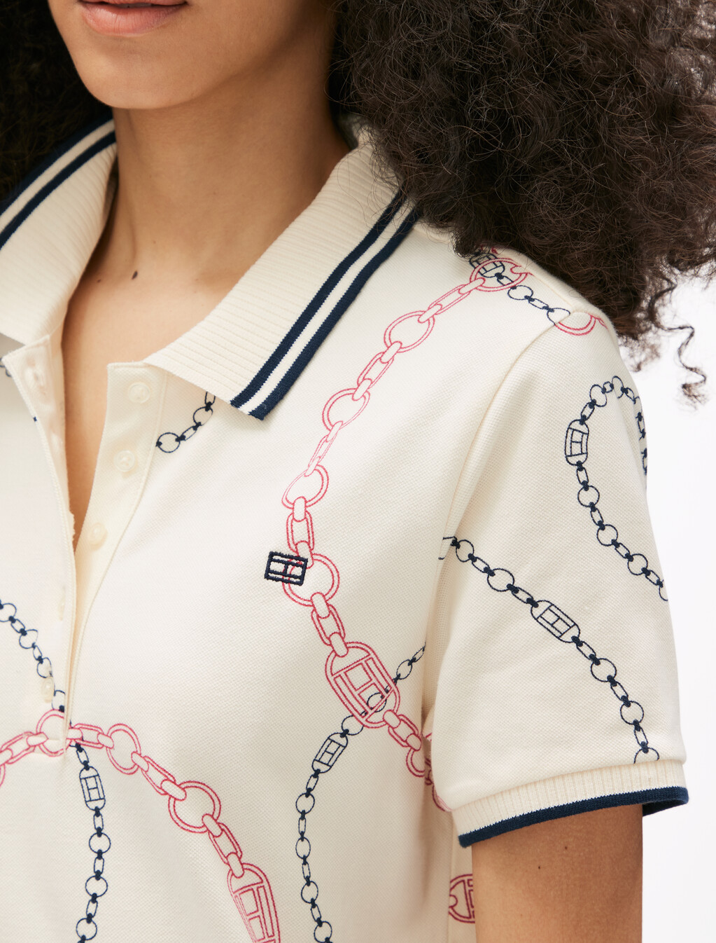 Asia Fit Chain Print Polo Dress, Flag Chain Wave/ Rwb Calico, hi-res