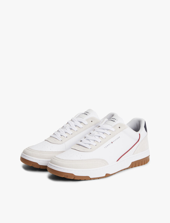 Mixed Texture Leather Basketball Trainers