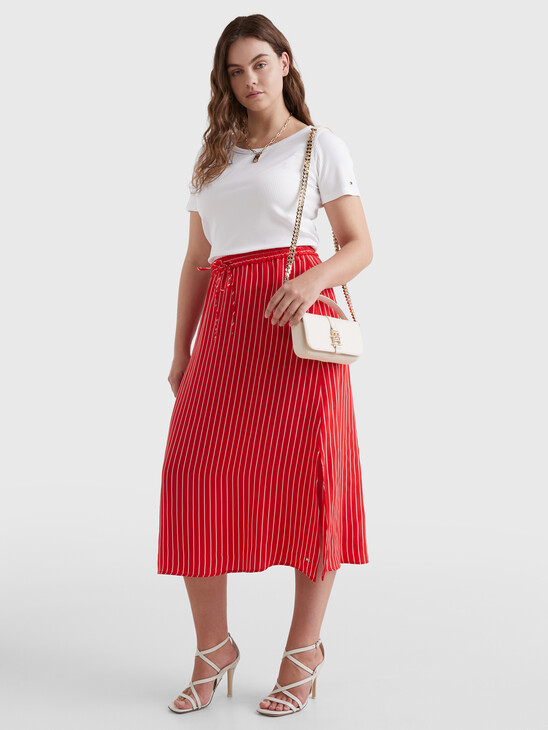 Rope Stripe Fit And Flare Midi Skirt