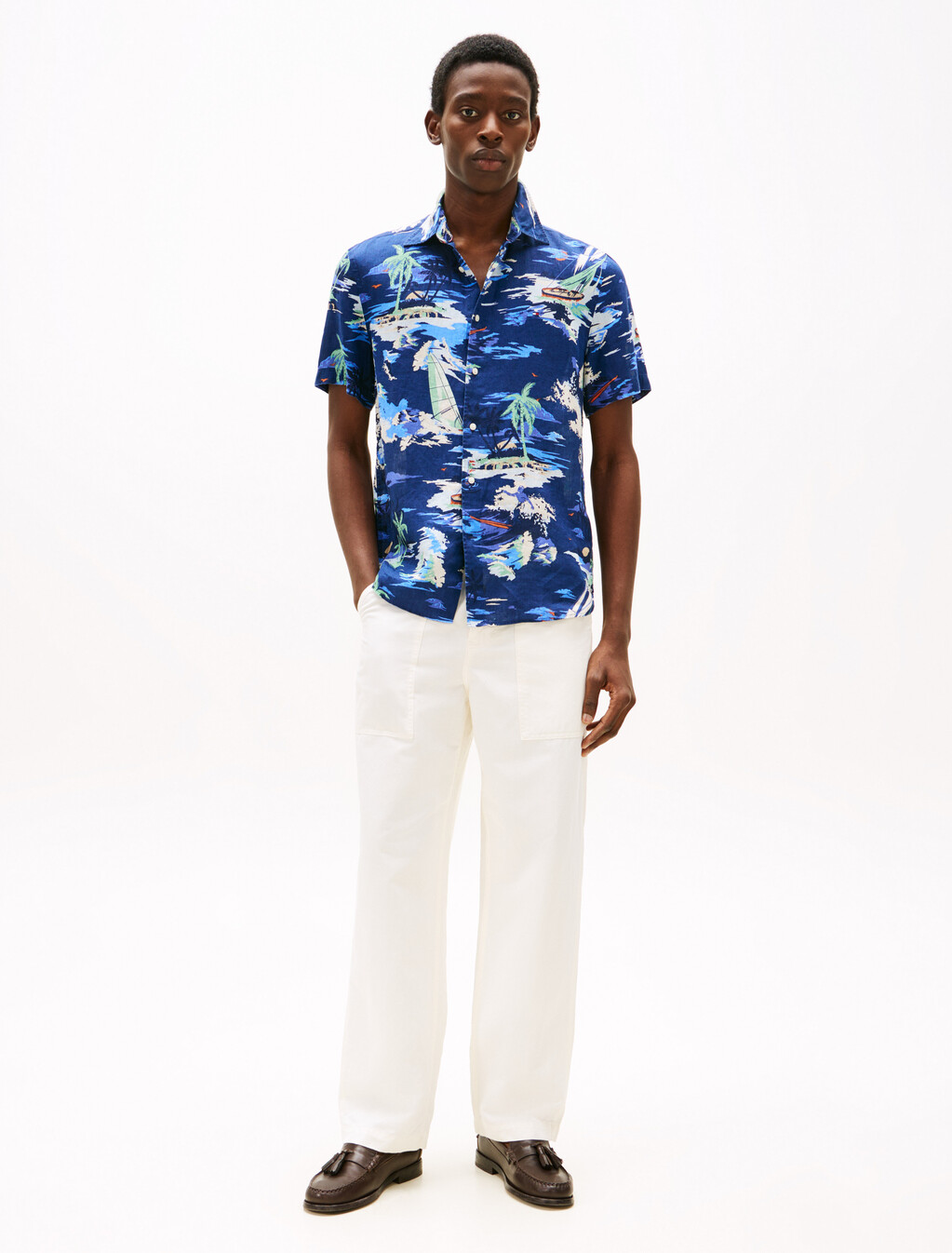 Vacation Print Linen Shirt, Preppy Navy / Allover, hi-res
