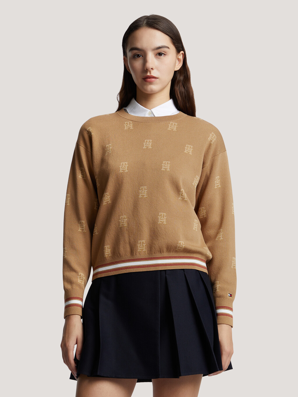 CNY TH Monogram Jacquard Sweater, Imd Aop Countryside Khaki, hi-res