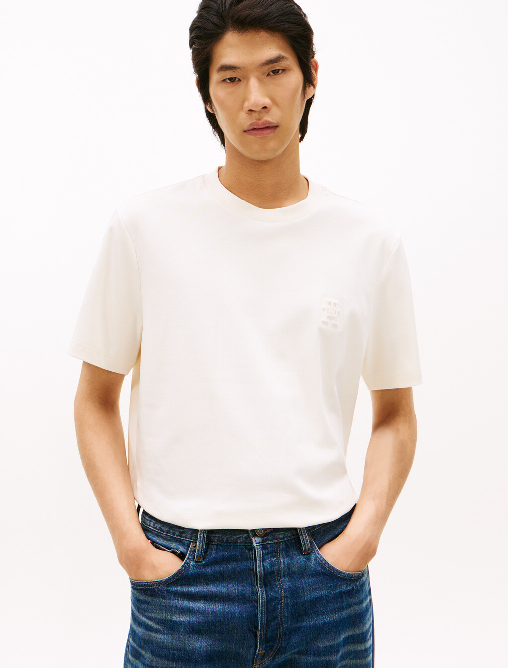 TH Monogram Applique Double Knit T-Shirt, Ivory Petal, hi-res