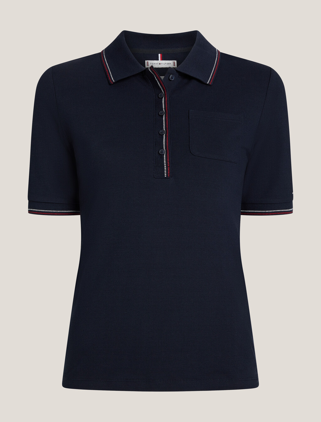 Tipped Slim Fit Patch Pocket Polo, Desert Sky, hi-res