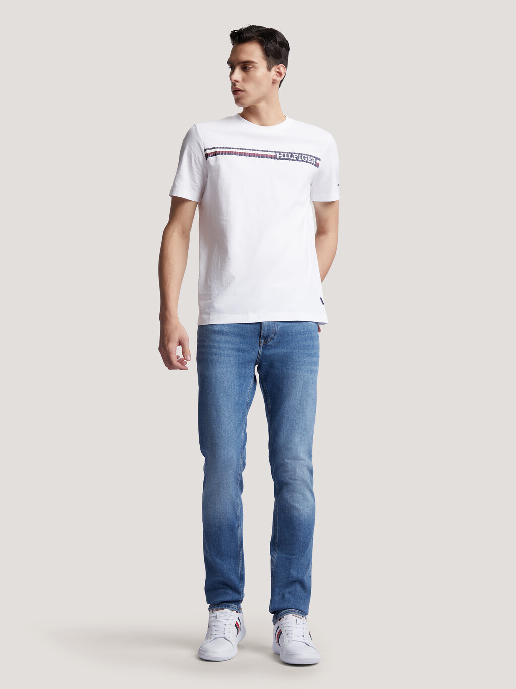 Hilfiger Monotype Signature Tape Jersey T-Shirt | natural | Tommy ...