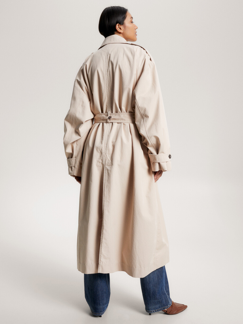 Double Breasted Relaxed Fit Trench Coat, Merino Beige, hi-res