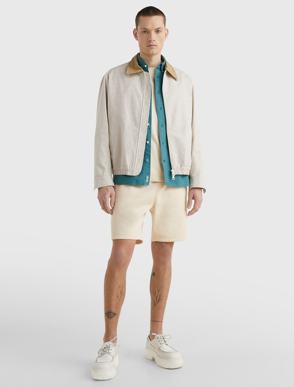 TH Monogram Contrast Collar Jacket, Monogram Weathered White, hi-res