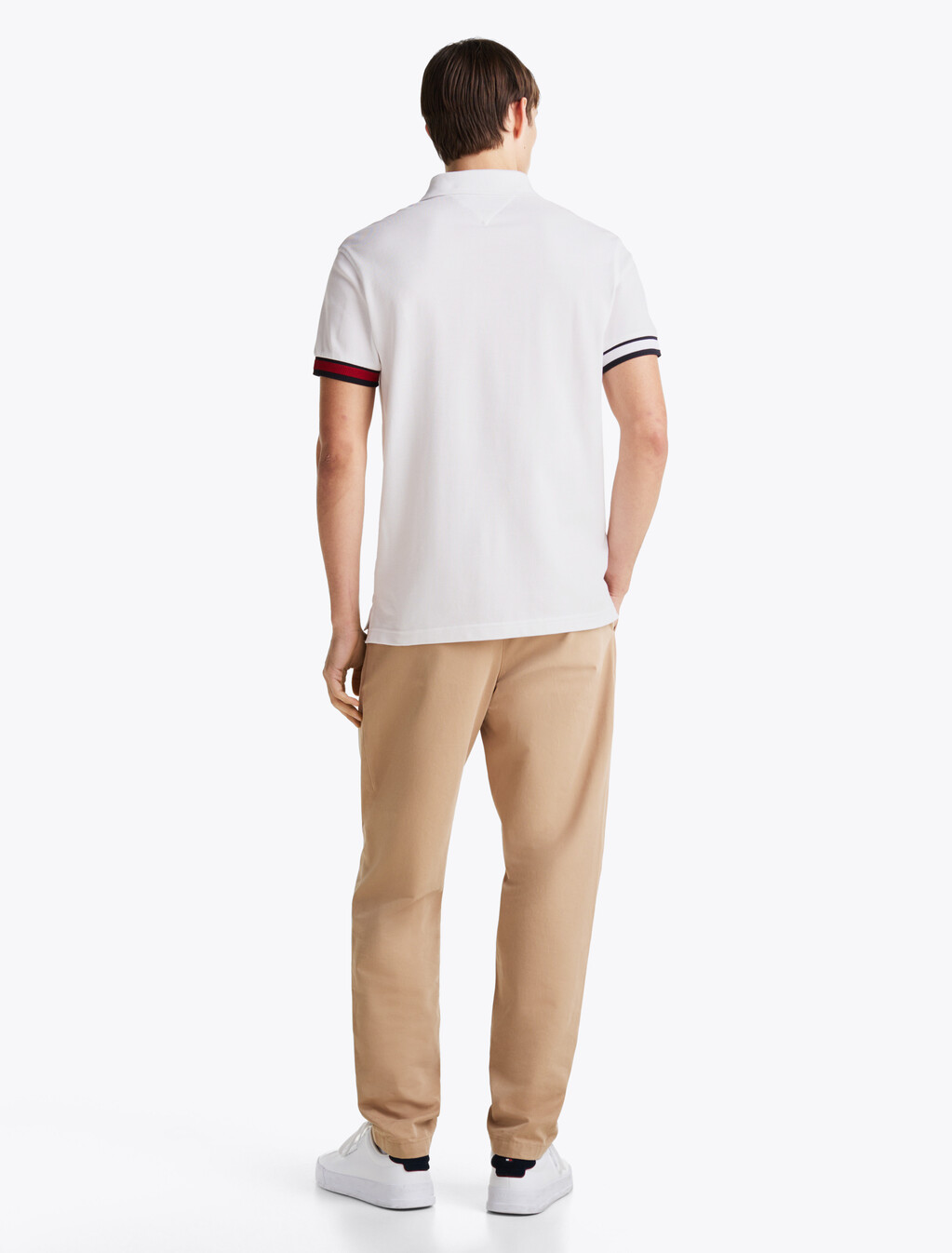 Flag Cuff Slim Polo, White, hi-res
