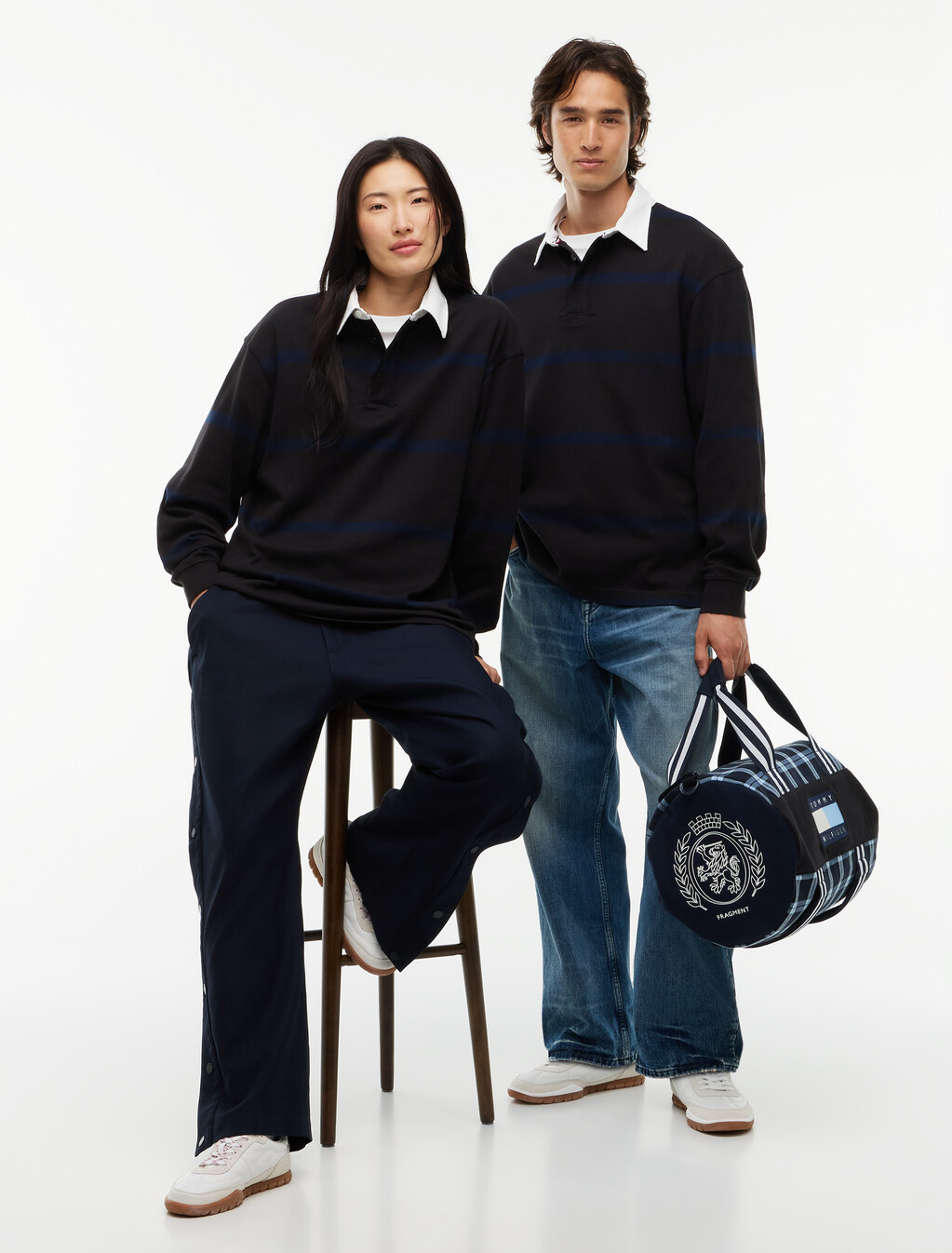 Stripe Jersey Rugby Shirt, Black / Navy Blue, hi-res