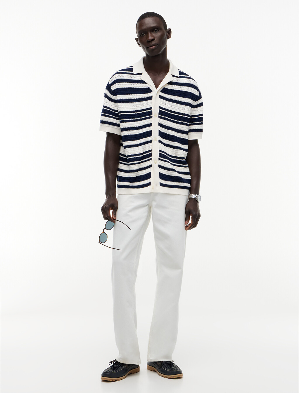 Regular Breton Stripe Short Sleeve Shirt, Ivory Petal/ Carbon Navy, hi-res