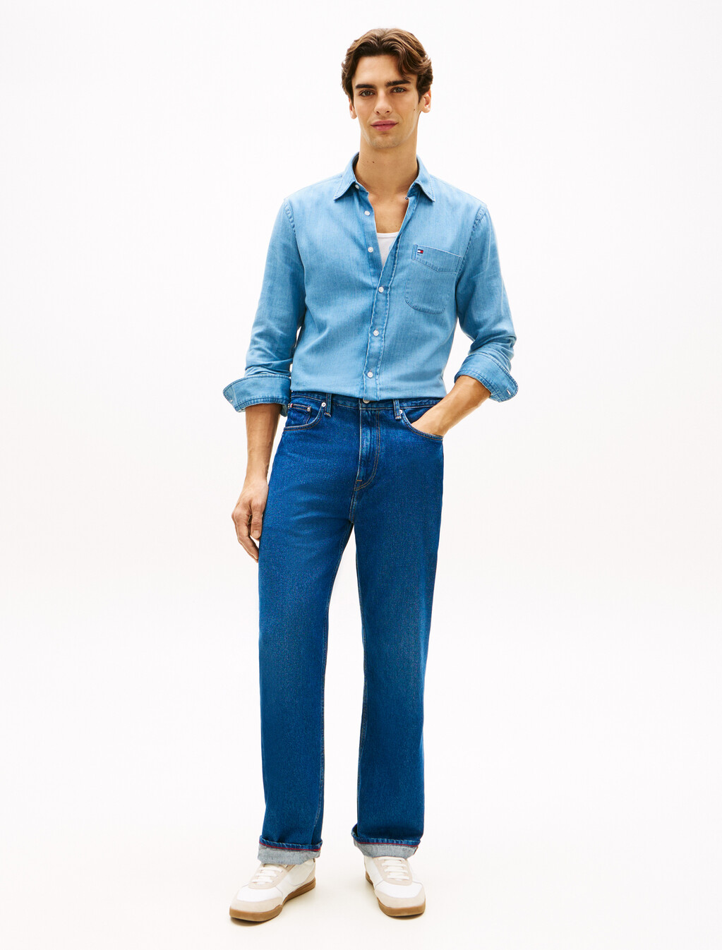 Flag Embroidery Relaxed Straight Leg Jeans, Ike Blue, hi-res
