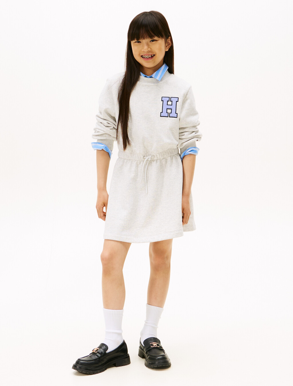 Varsity Back Logo Appliqu&eacute; Sweatshirt Dress, Light Grey Heather, hi-res