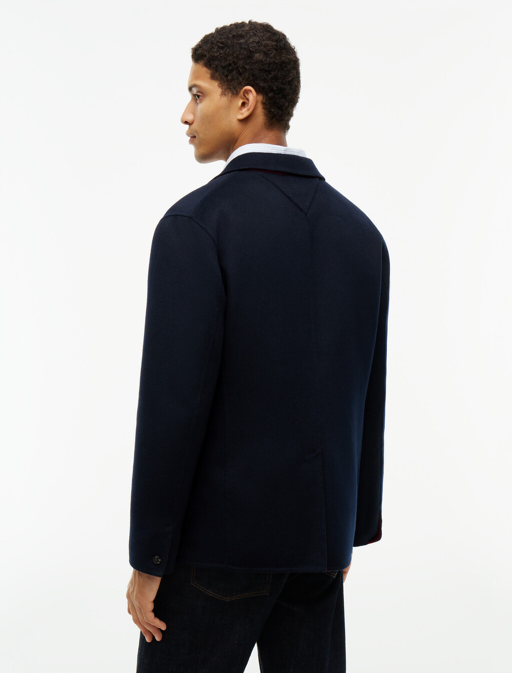 New York Label Boxy Single Breasted Blazer, Navy Blue/Burgundy, hi-res