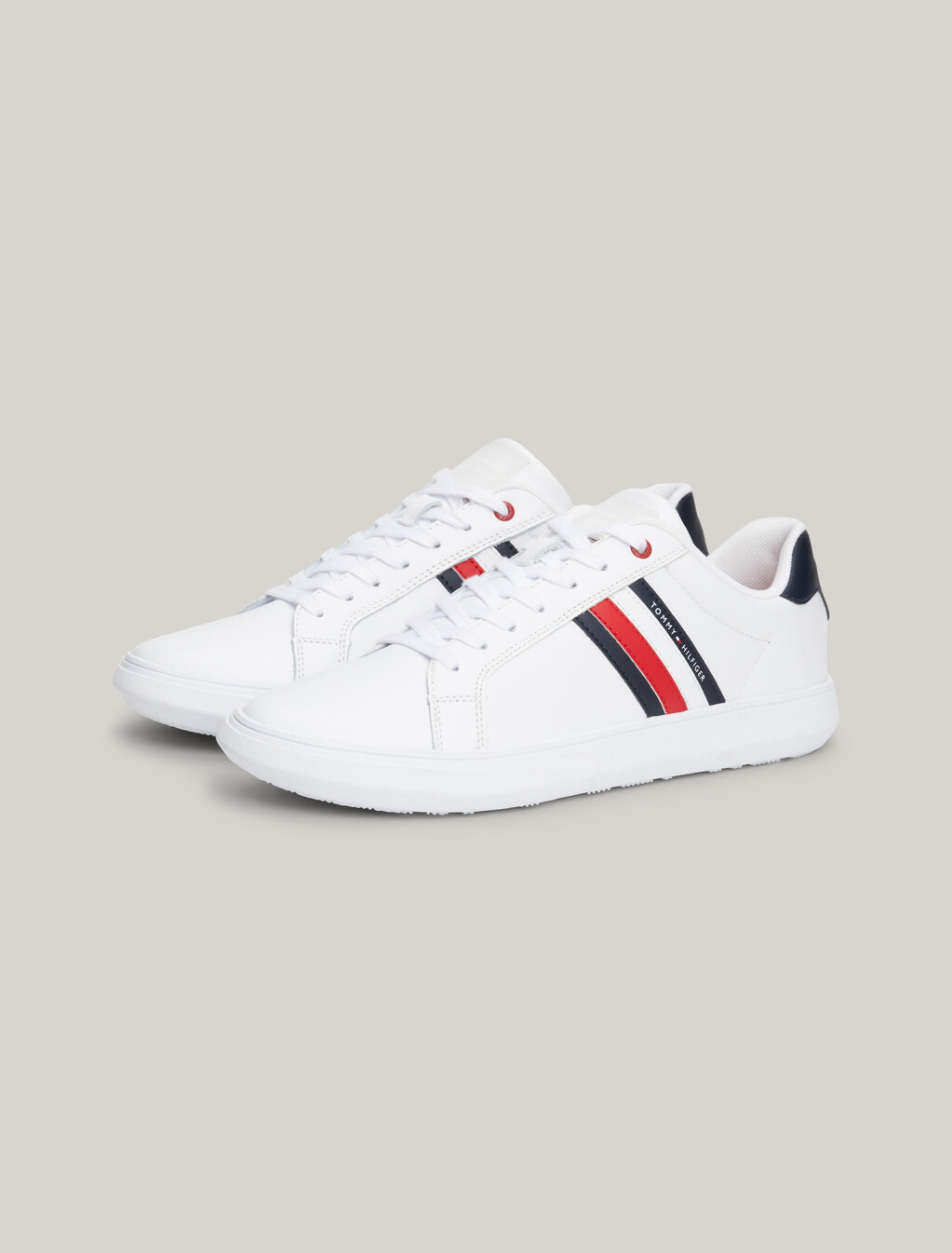 Essential Leather Cupsole Trainers, White, hi-res
