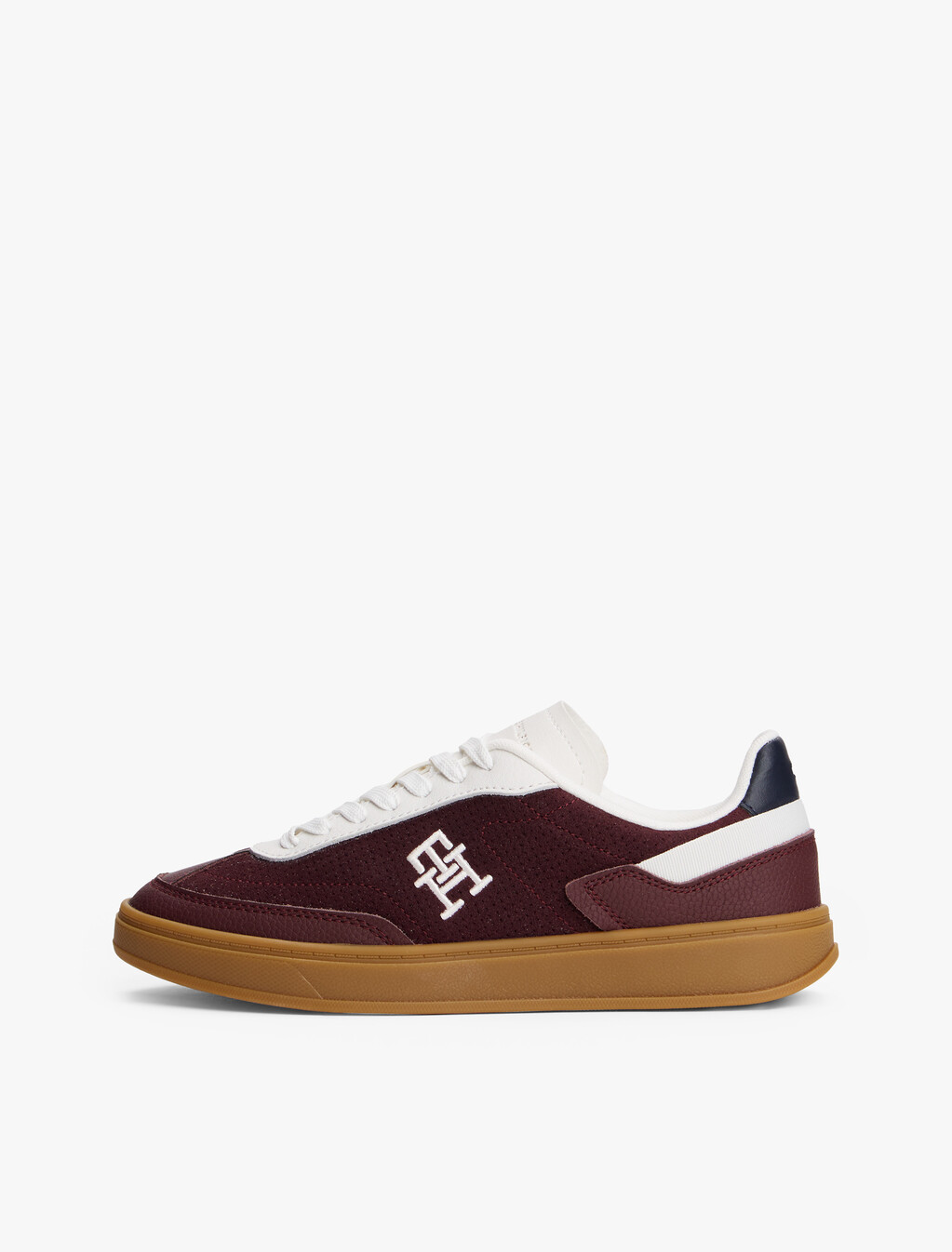 TH Monogram Colour-Blocked Trainers, Burgundy Velvet/Ecru, hi-res