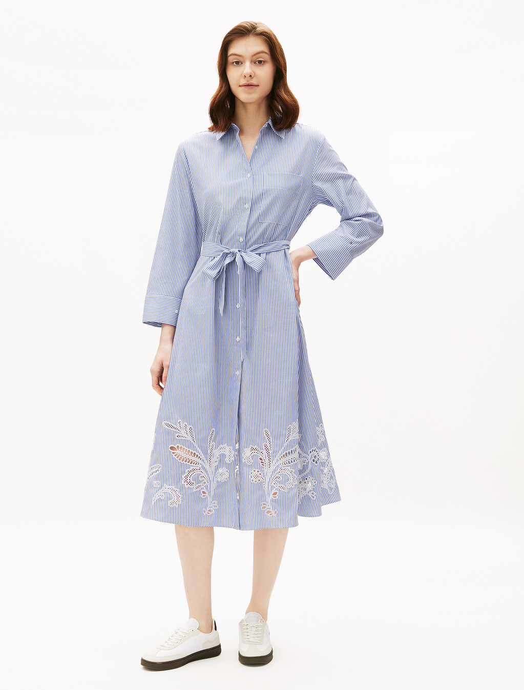Asia Fit Broderie Cotton Shirt Dress, Classic Ithaca/ Cobalt Blue, hi-res