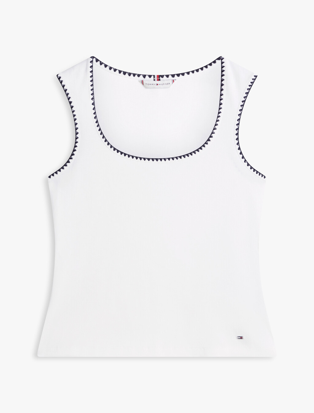Contrast Stitch Ribbed Slim Tank Top, Ecru, hi-res