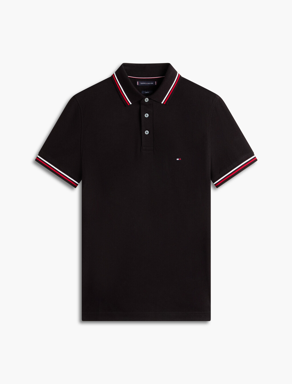 Tipped Slim Polo, Black, hi-res