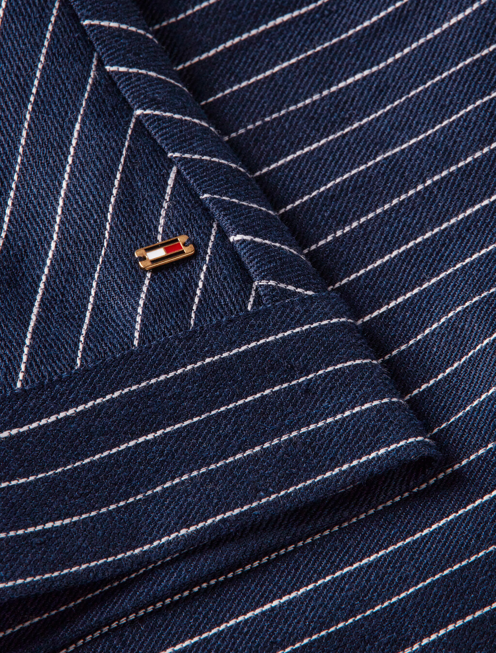 Relaxed Gold-Tone Button Pinstripe Blouse, Pin Stripe Navy, hi-res
