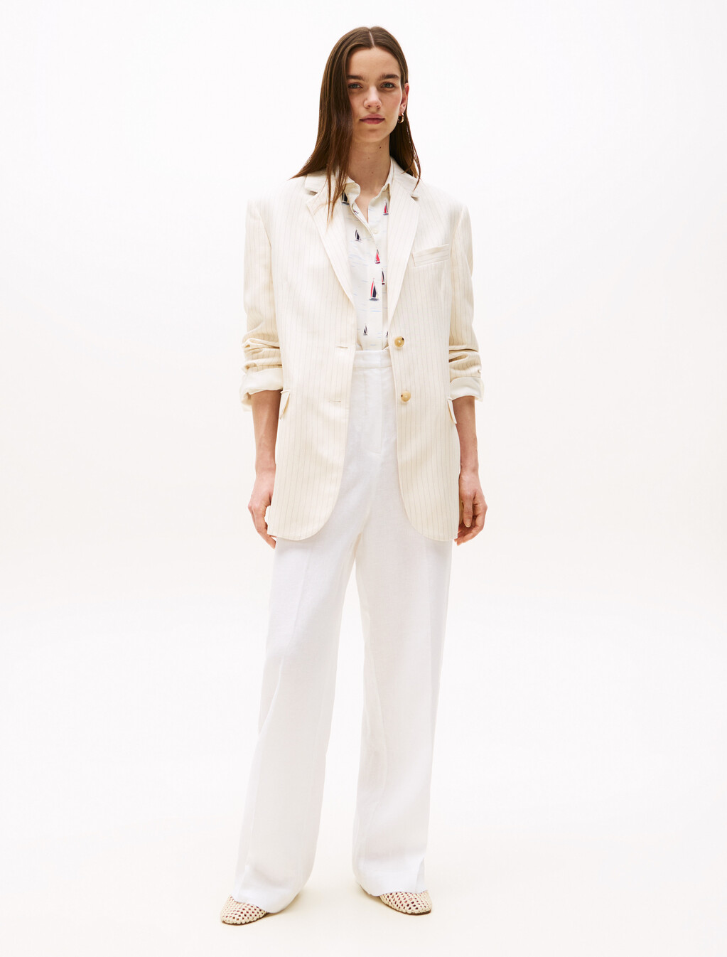 Pinstripe Relaxed Fit Blazer, Cream/ Grey Pinstripe Cw Fabric, hi-res