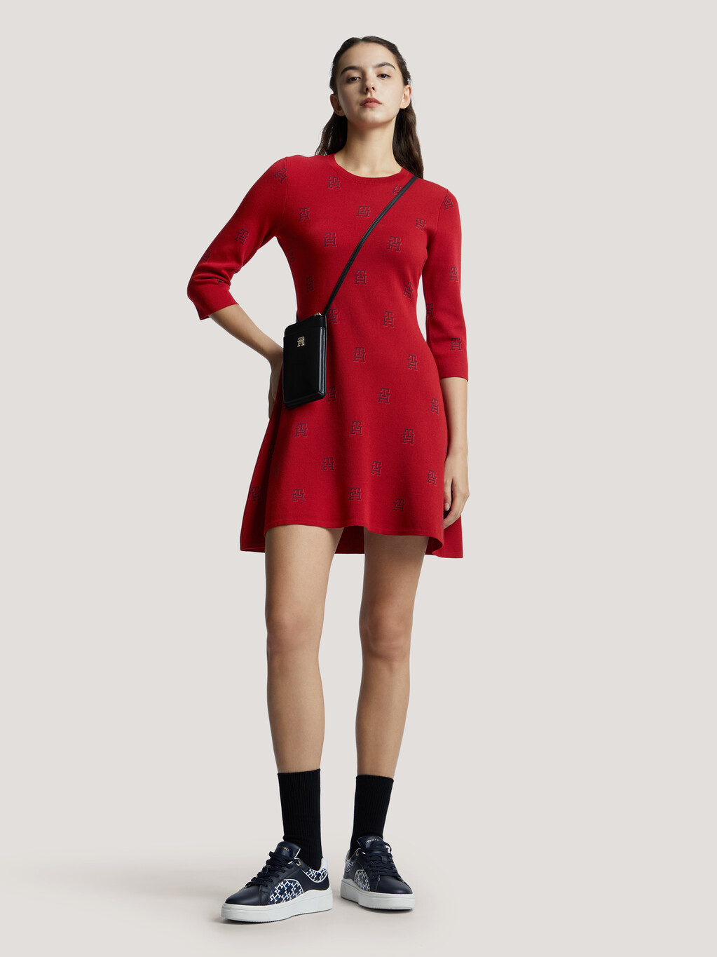 CNY TH Monogram Knit Dress, Imd Aop Arizona Red, hi-res