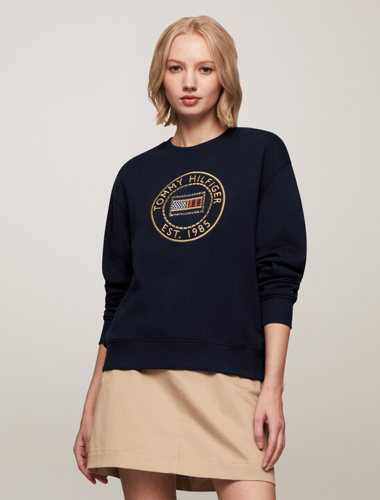 Logo Embroidery Crew Neck Sweatshirt
