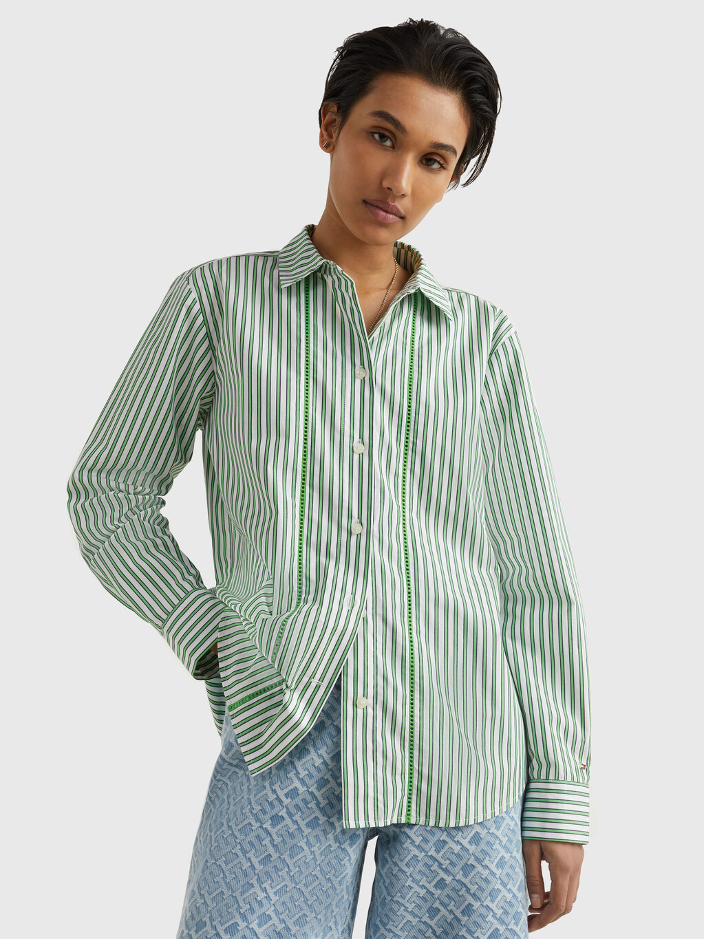 Stripe Relaxed Fit Shirt, Nola Stp/ Spring Lime, hi-res