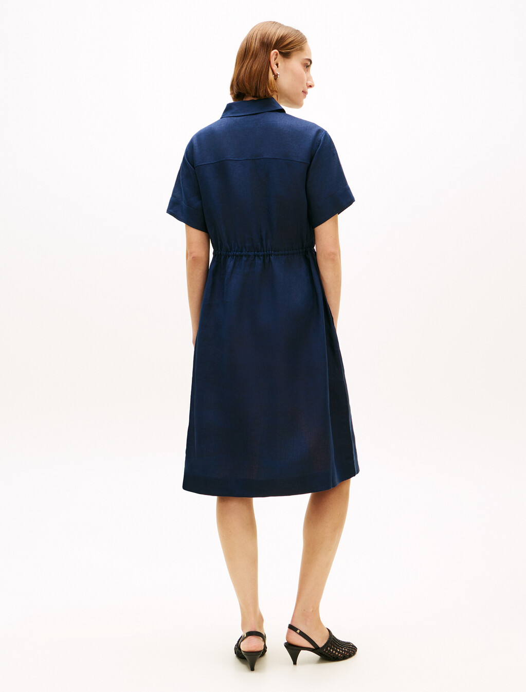 Asia Fit Linen Midi Shirt Dress, Dark Night Navy, hi-res