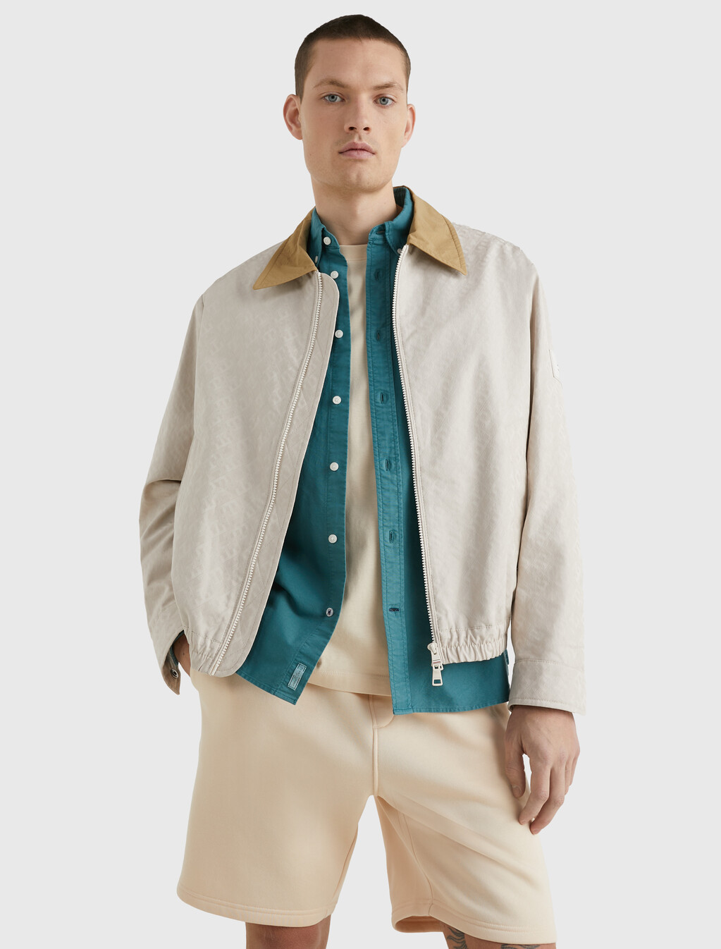 TH Monogram Contrast Collar Jacket, Monogram Weathered White, hi-res