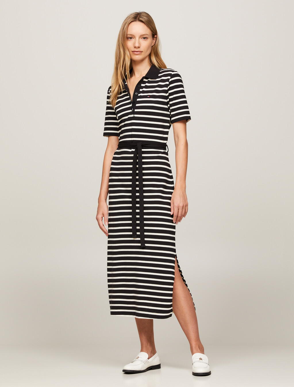 Breton Stripe Midi Polo Dress, Breton Stp/ Black/ Calico, hi-res
