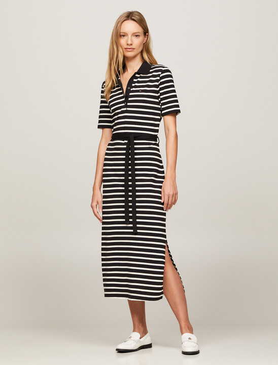 Breton Stripe Midi Polo Dress