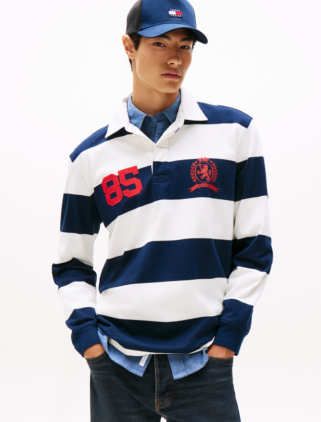 Heritage Relaxed Stripe Rugby Shirt, Dark Night Navy Stripe, hi-res