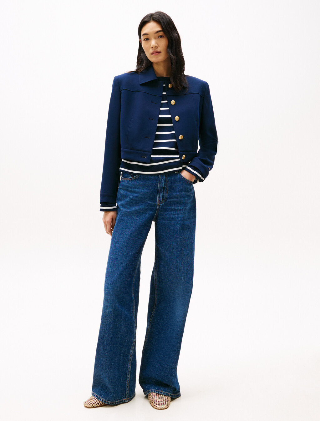 Gold-Tone Button Slim Jacket, Dark Night Navy, hi-res
