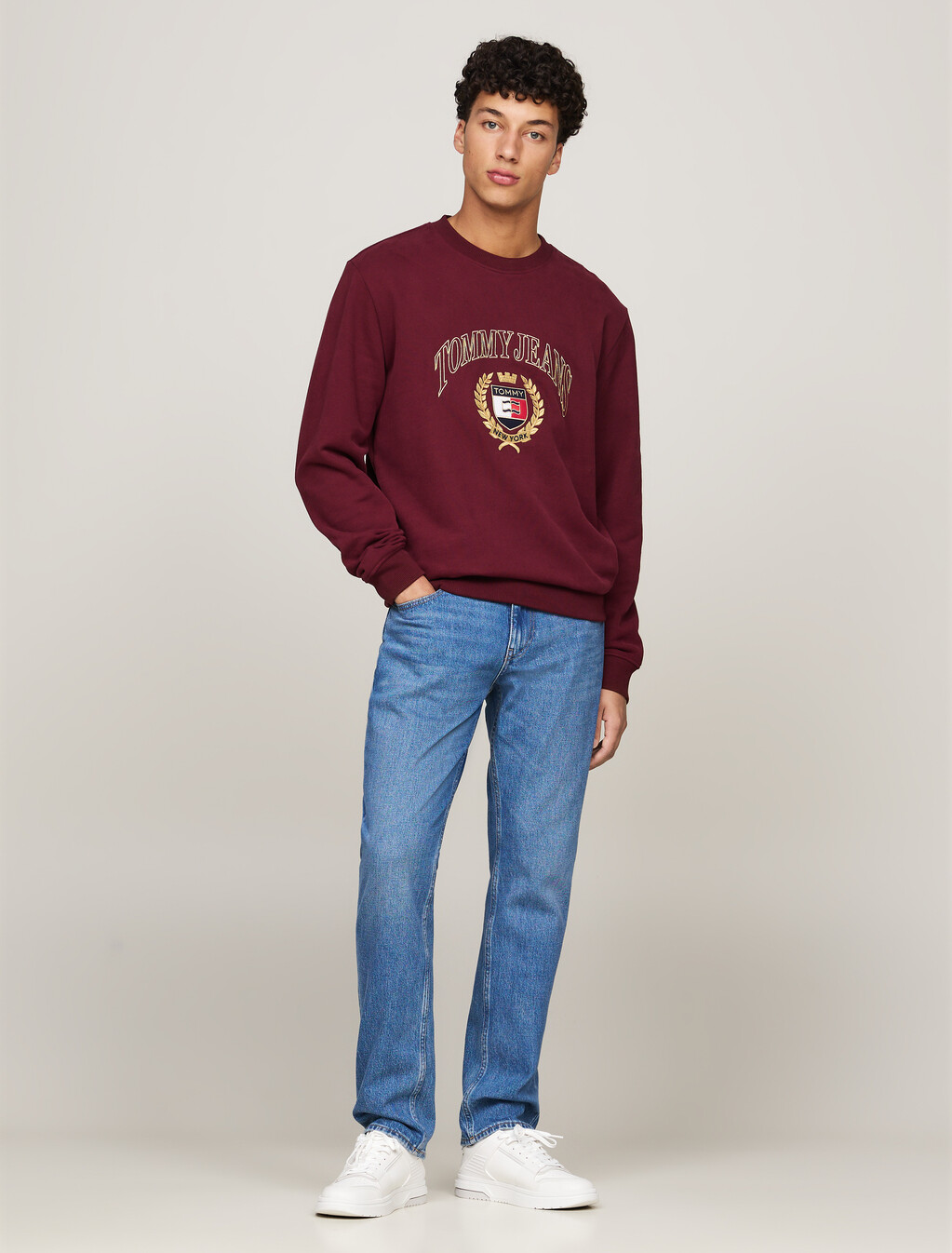 Logo Embroidery Crew Neck Sweatshirt, Deep Rouge, hi-res