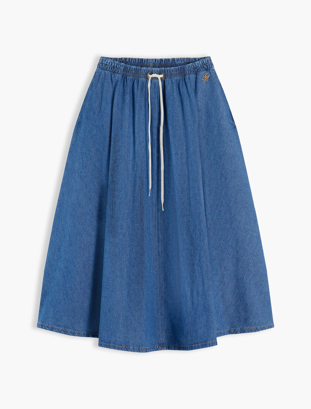 Logo Relaxed Denim Flared Midi Skirt, Mia, hi-res