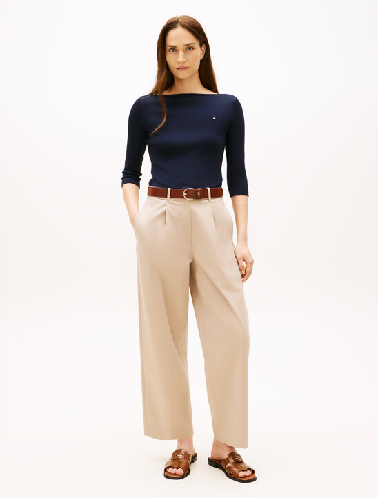 Three-Quarter Sleeve Boat Neck T-Shirt