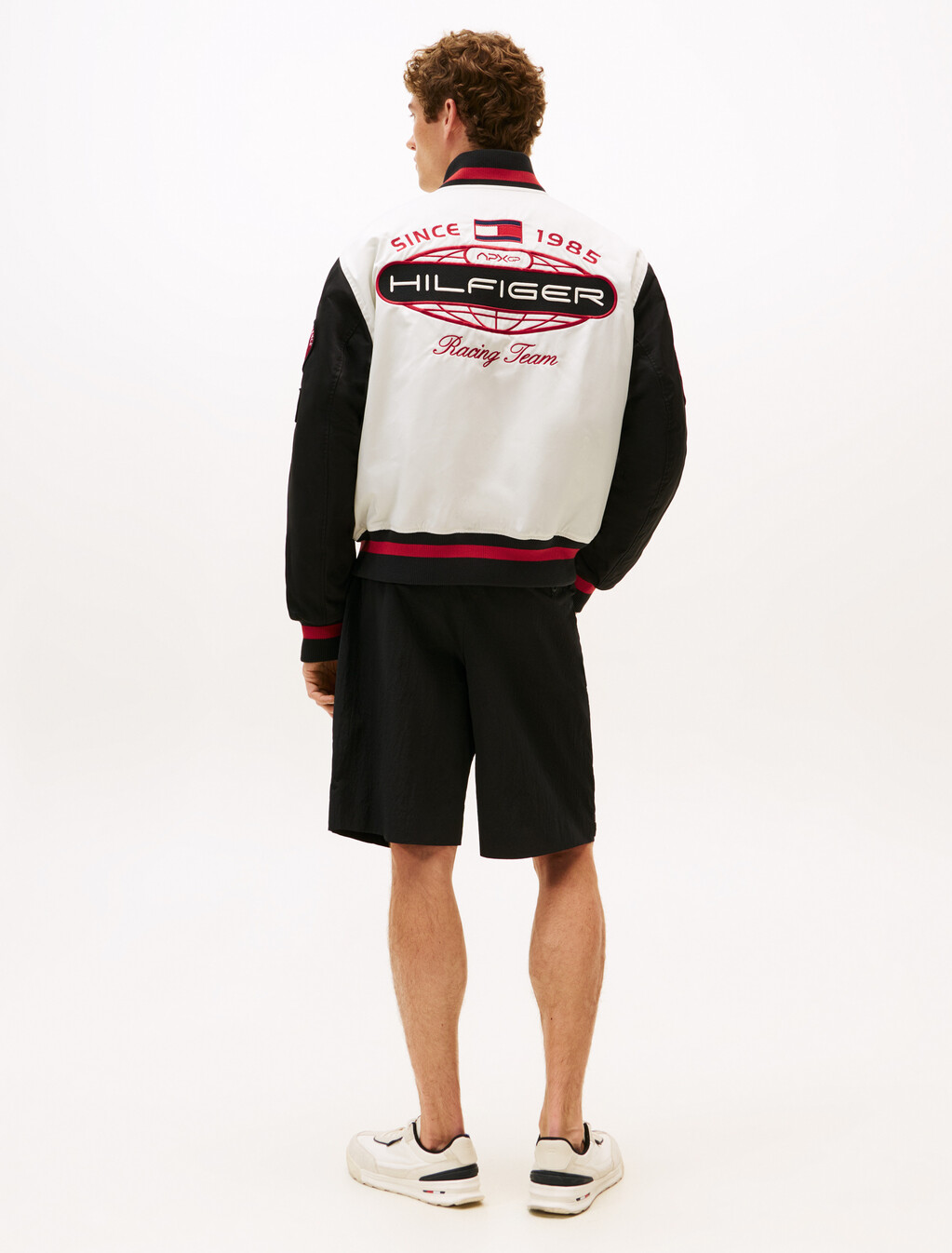 The APXGP Collection Satin Boxy Varsity Jacket, White/Red/Black, hi-res