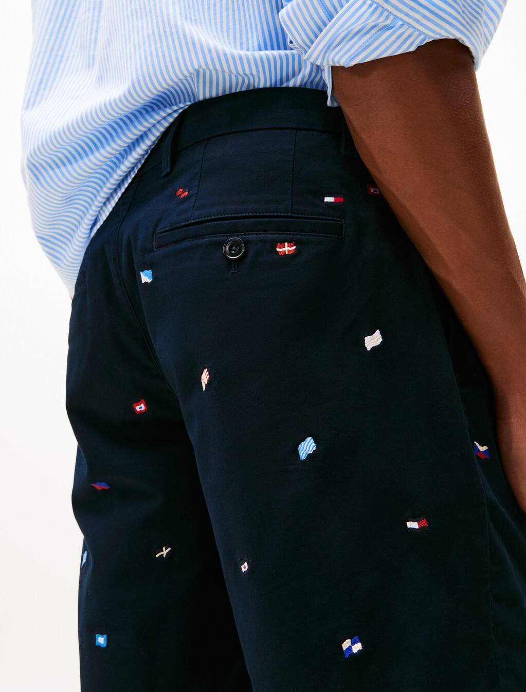 Flag Embroidery Slim Chino Shorts, Desert Sky, hi-res