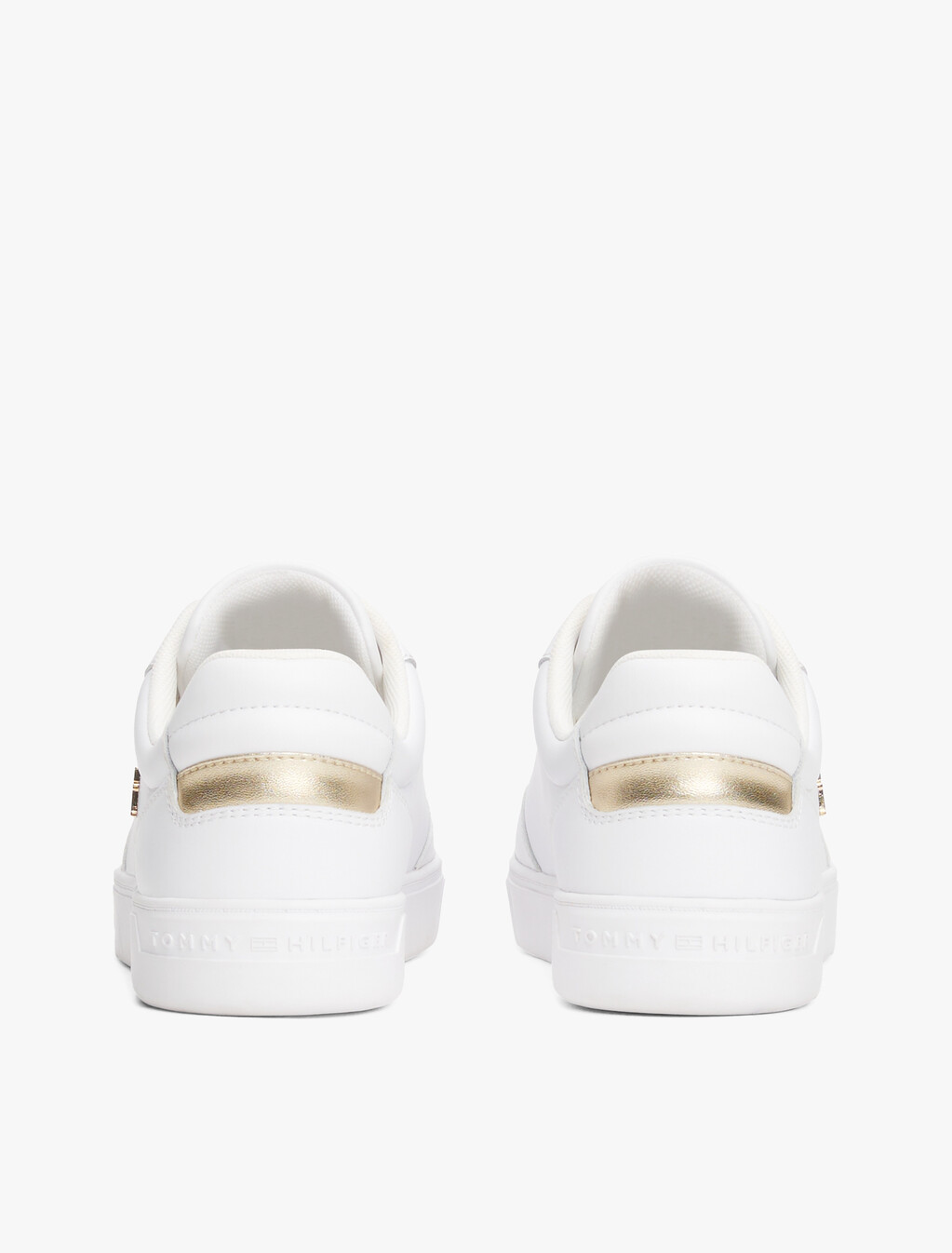 Leather TH Monogram Plaque Court Trainers, White/Gold, hi-res