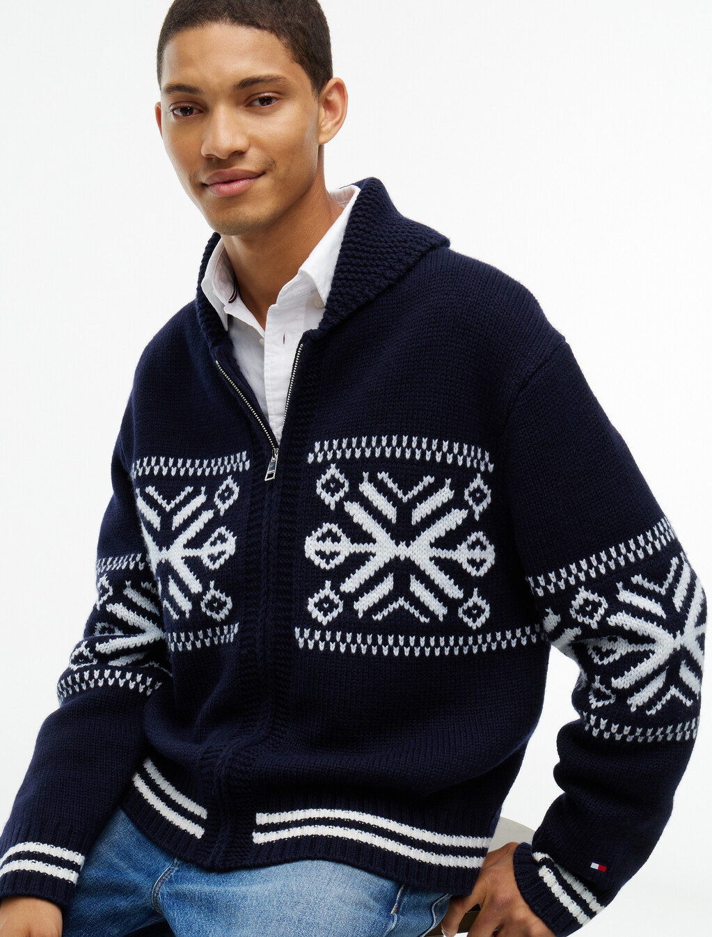 Fair Isle Wool Blend Varsity Jacket, Navy Blue/Ivory Petal, hi-res