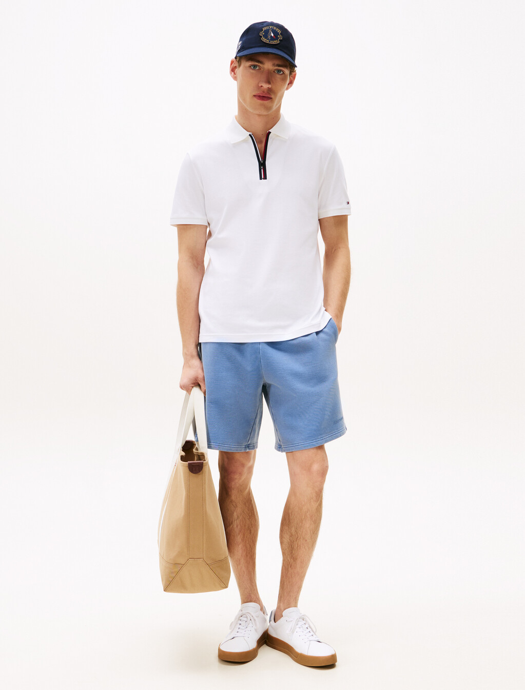 Interlock Zip Regular Polo, White, hi-res
