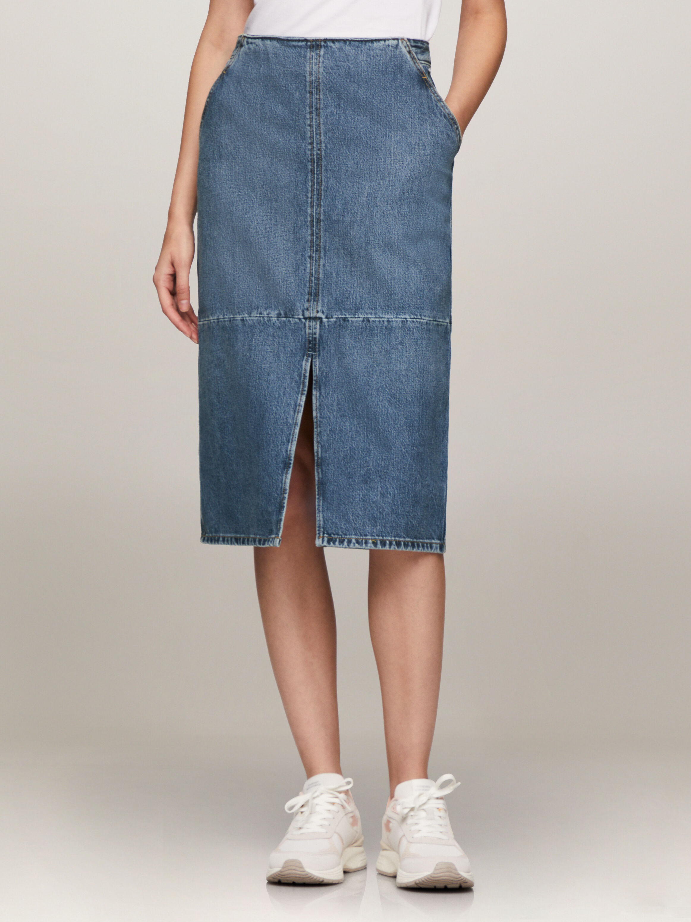 High Waist Midi Denim Skirt blue Tommy Hilfiger Malaysia